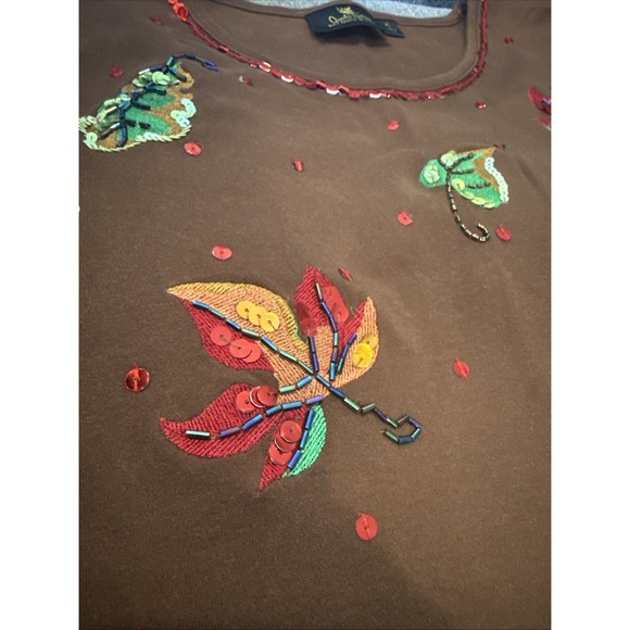 Quacker Factory Autumn Fall Thanksgiving Sweater Size XL Sequins Embroidery - Picture 1 of 9